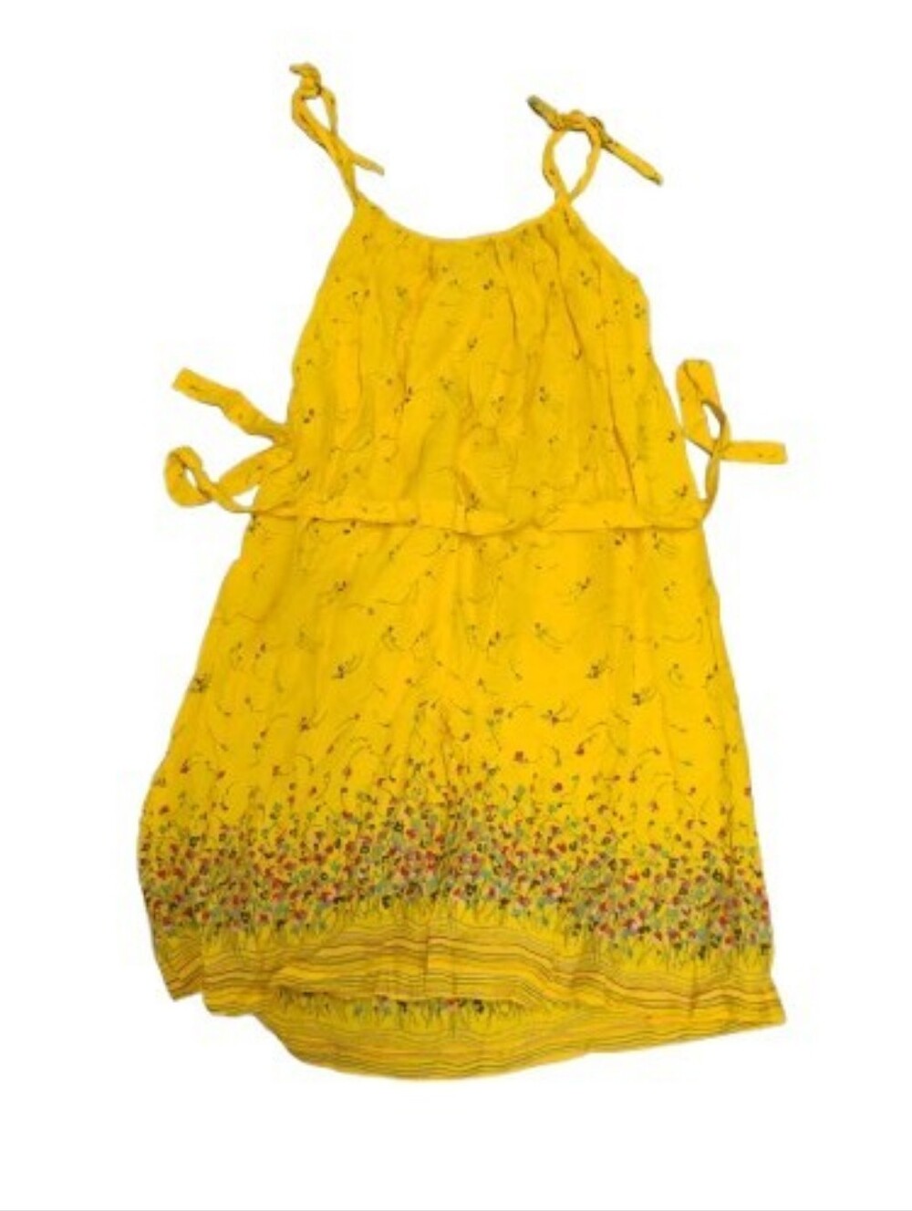 Vintage 1970s Tie Strap Yellow Floral Sundress with Belt